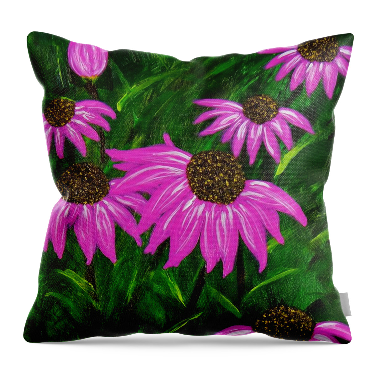 Coneflowers In Pink Throw Pillow featuring the painting Hot Pink Jungle by Celeste Manning