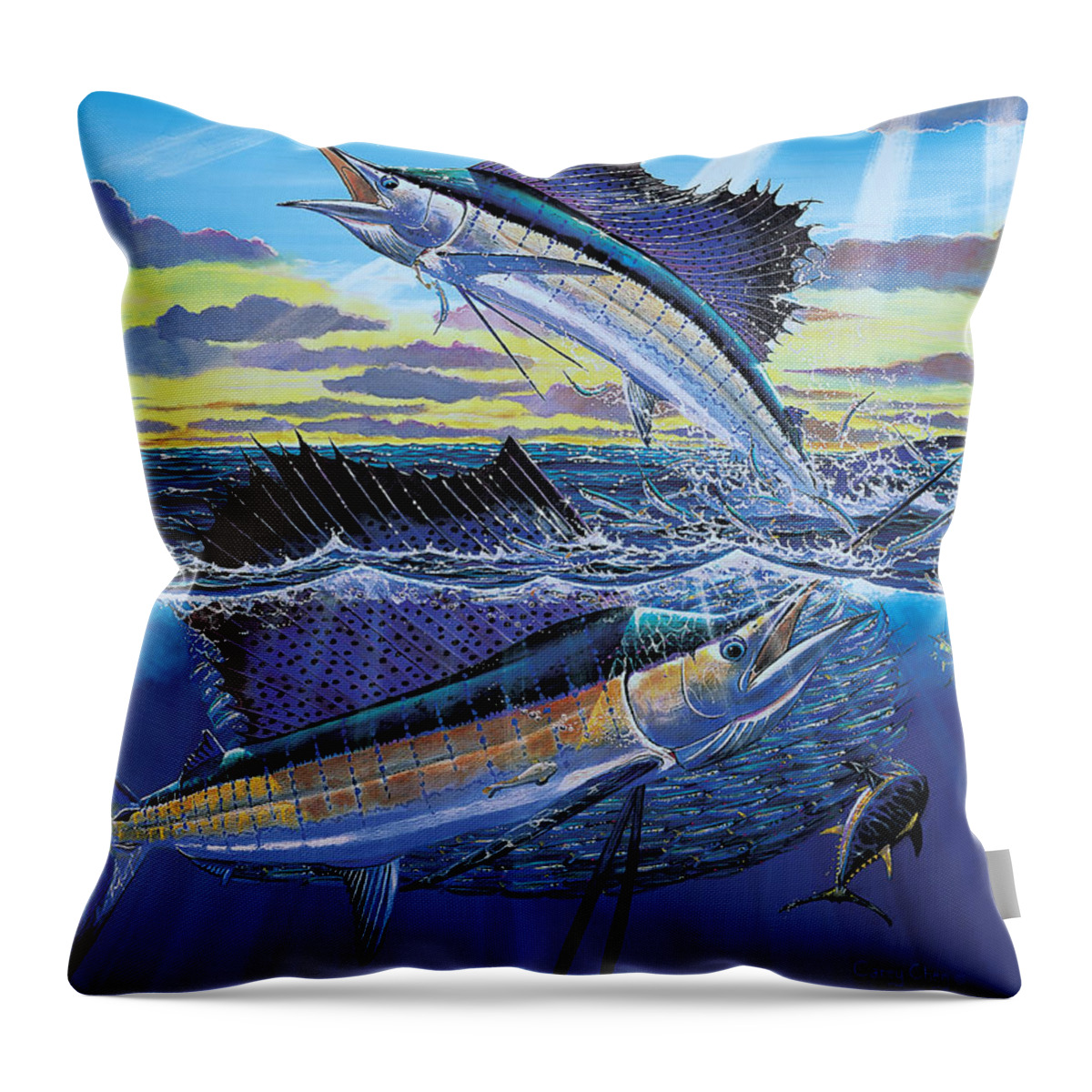 Sailfish Throw Pillow featuring the painting Hot Spot Off0073 by Carey Chen