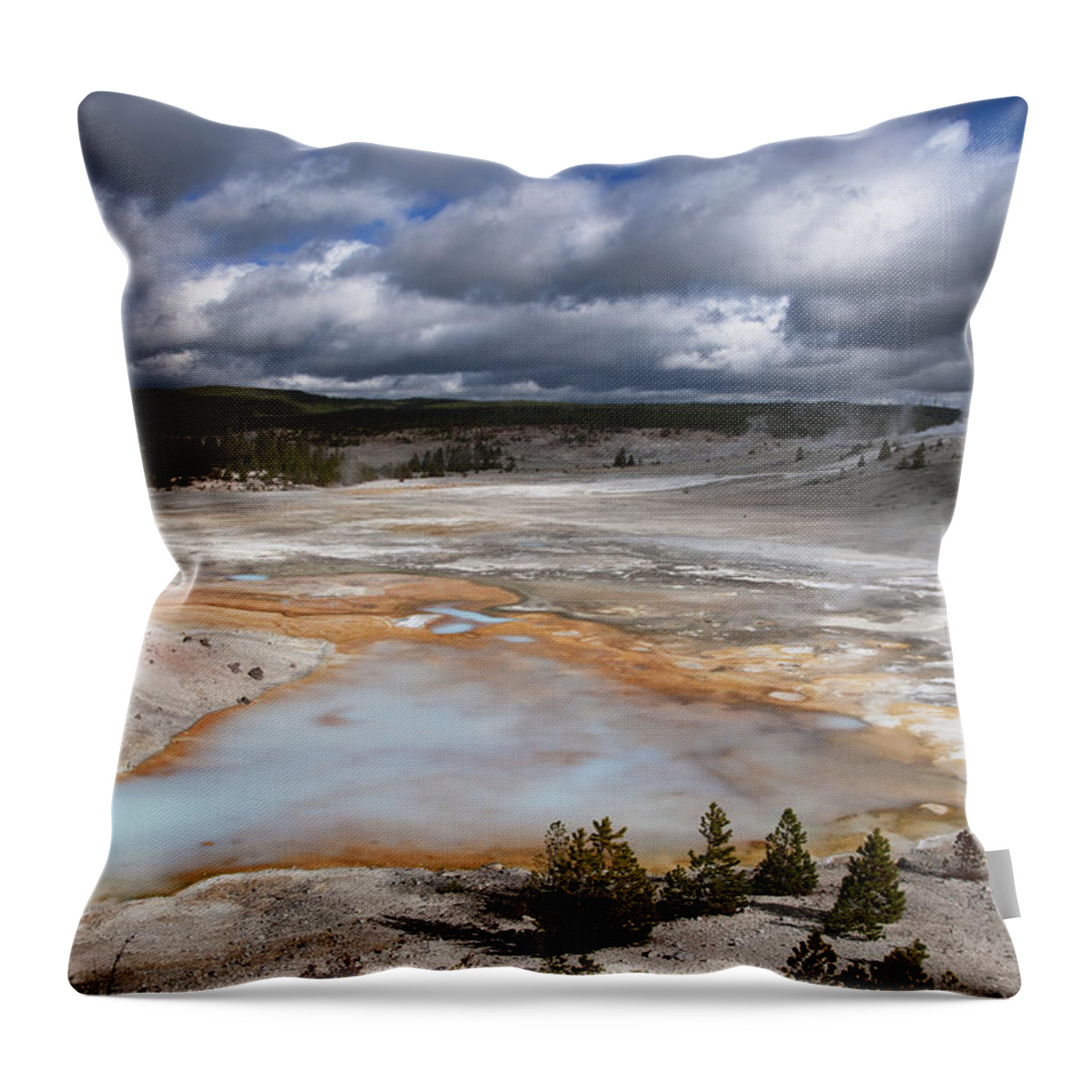 Flpa Throw Pillow featuring the photograph Hotsprings And Stormclouds In Norris by Bill Coster