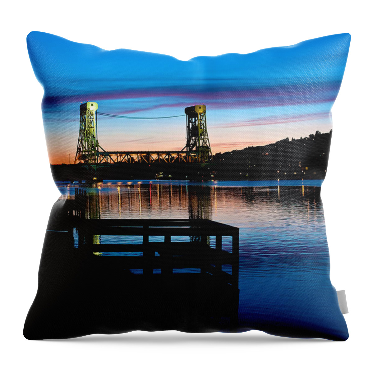 Upper Peninsula Throw Pillow featuring the photograph Houghton Bridge Sunset by Steven Dunn
