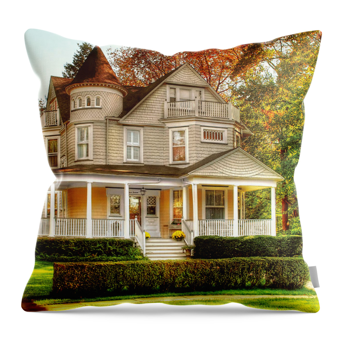 Savad Throw Pillow featuring the photograph House - Cranford NJ - Victorian Dream House by Mike Savad