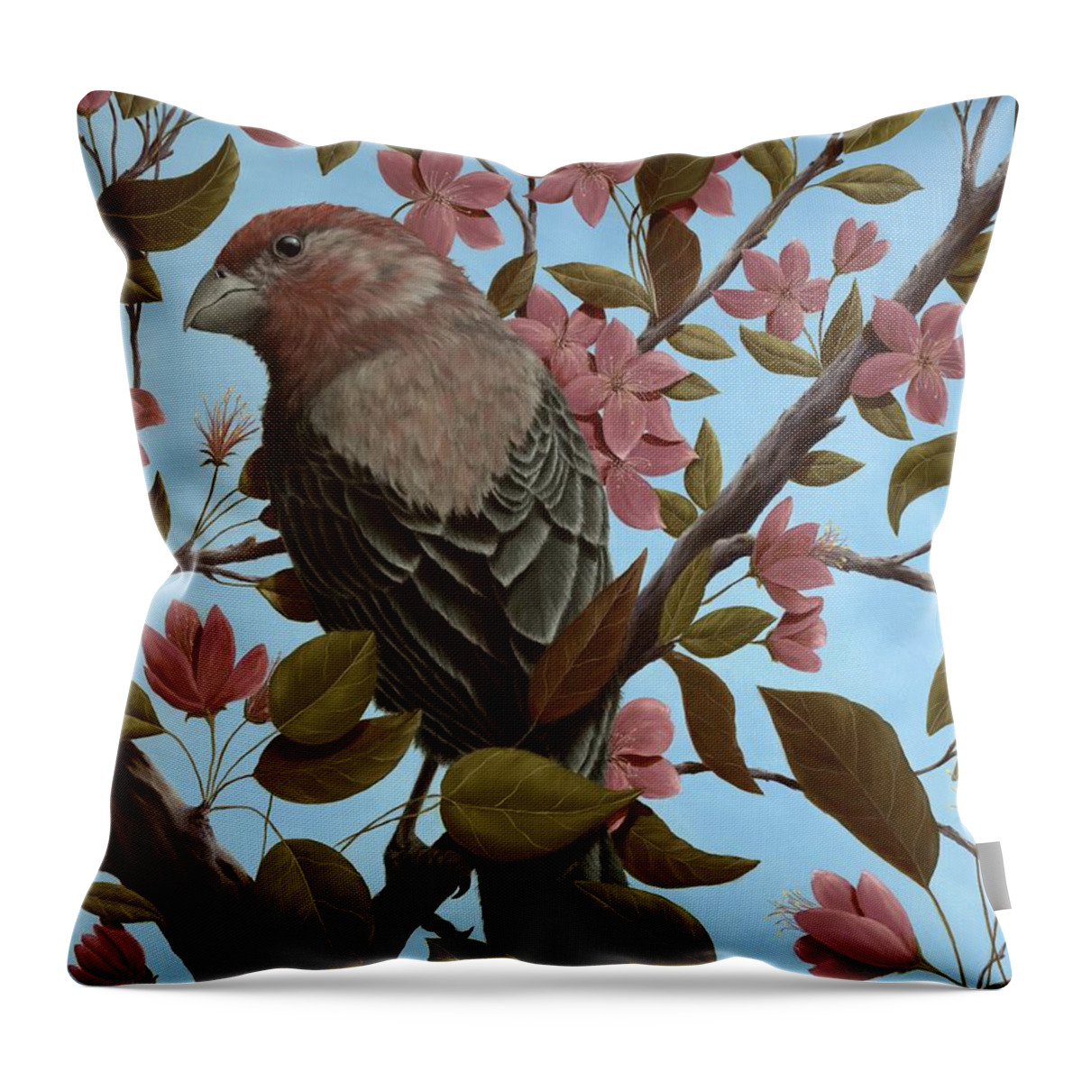 Animals Throw Pillow featuring the painting House Finch by Rick Bainbridge