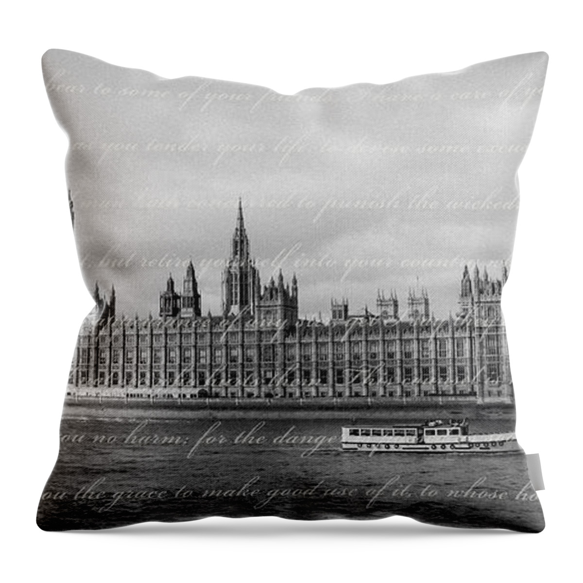 Parliament Throw Pillow featuring the photograph House of Parliament with letter by Hermes Fine Art