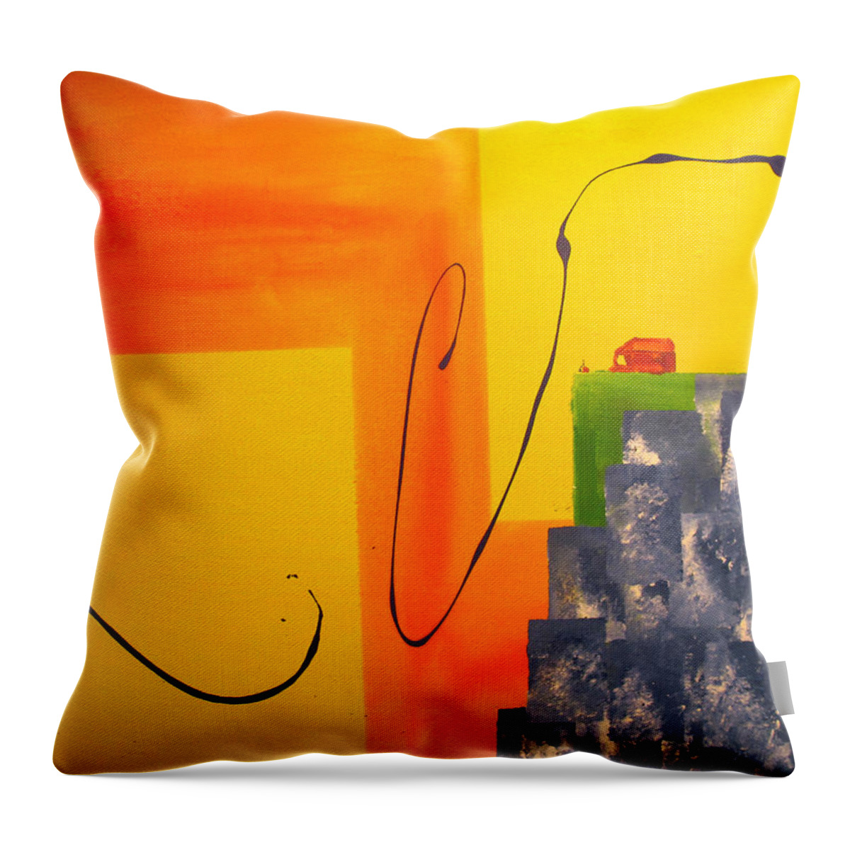 Orange Throw Pillow featuring the painting House on the edge of aliveness by Steve Sommers