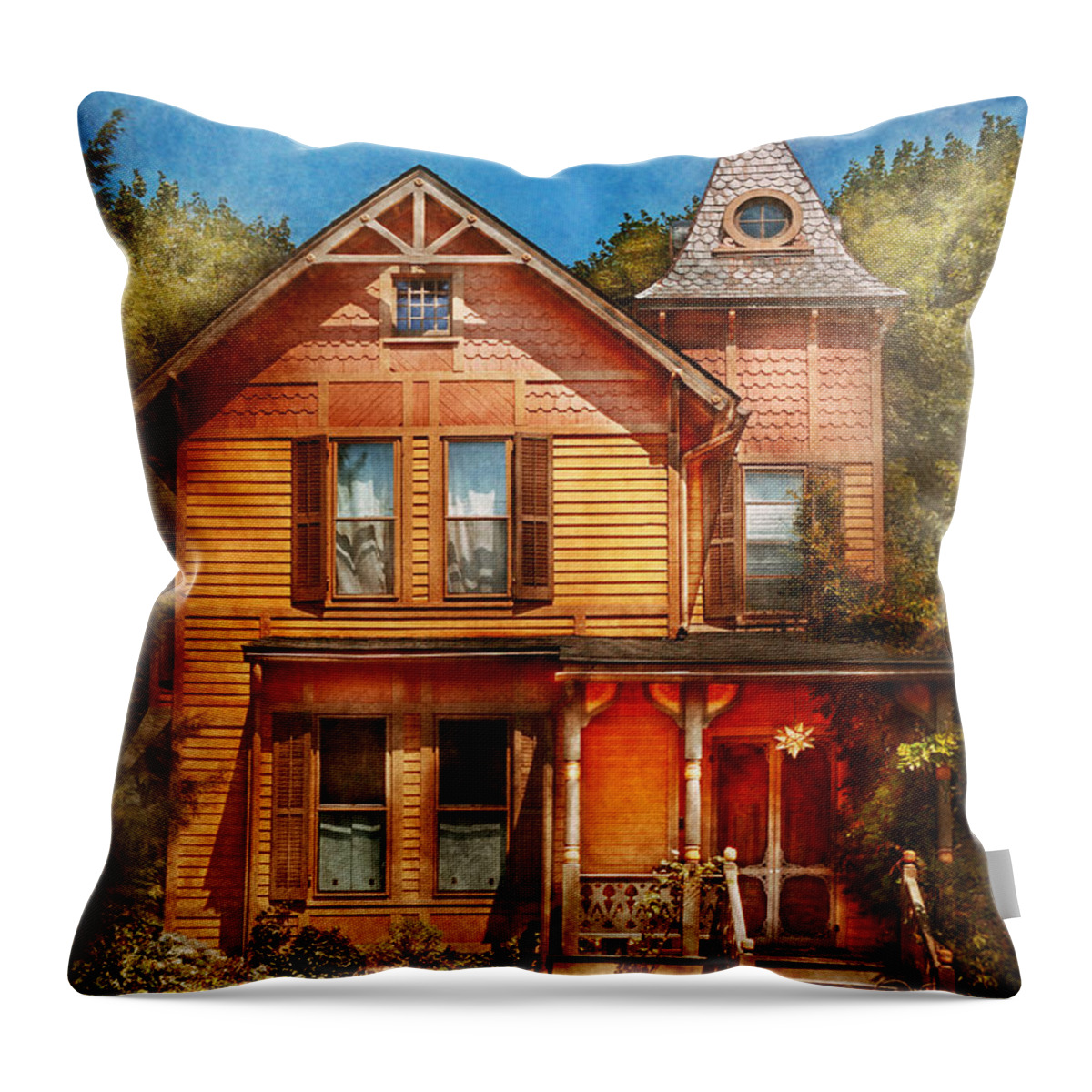 Victorian House Throw Pillow featuring the photograph House - Victorian - The wayward inn by Mike Savad