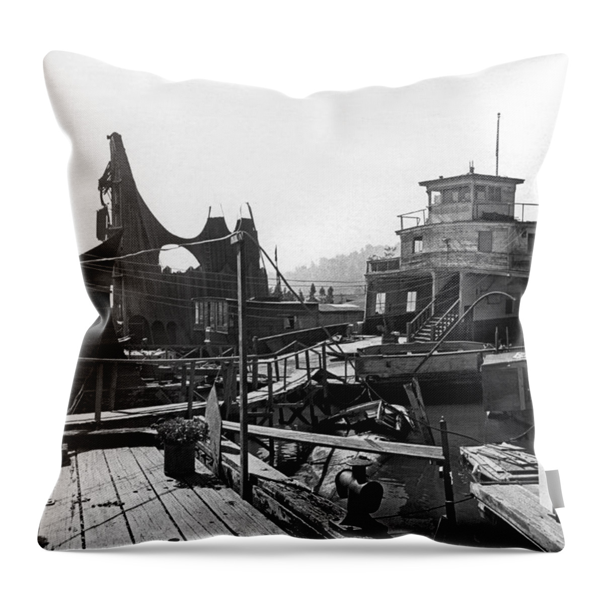 1969 Throw Pillow featuring the photograph Houseboats In Sausalito by Underwood Archives