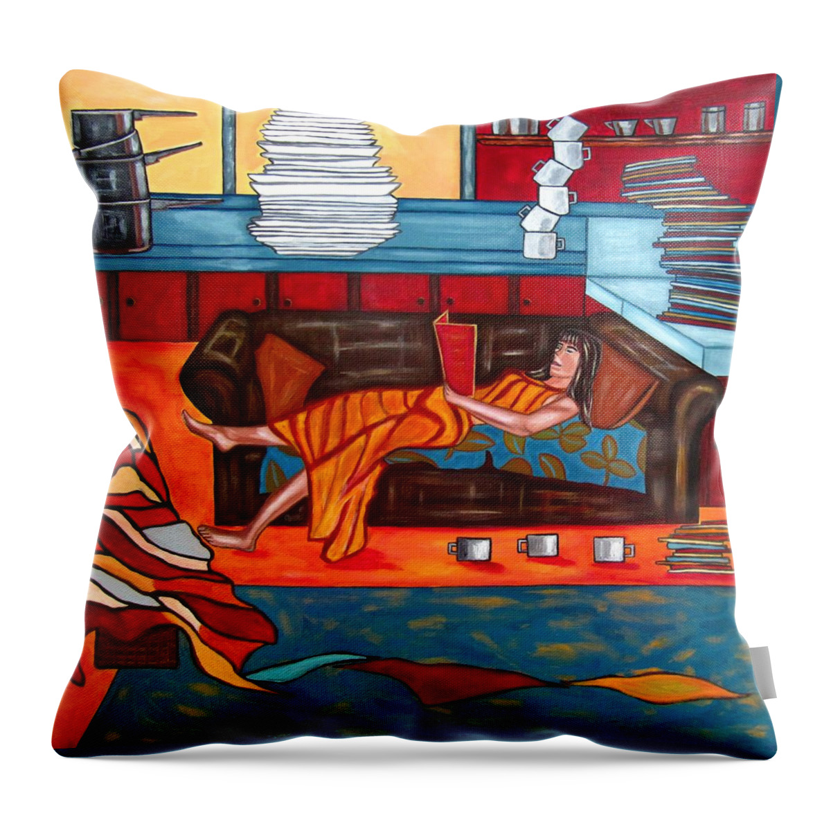 Portrait Throw Pillow featuring the painting Housework by Sandra Marie Adams
