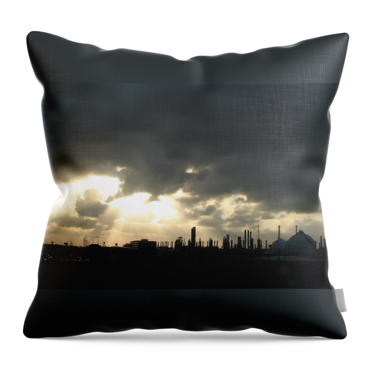 Sunbeams Throw Pillow featuring the photograph Houston Refinery at Dusk by Connie Fox