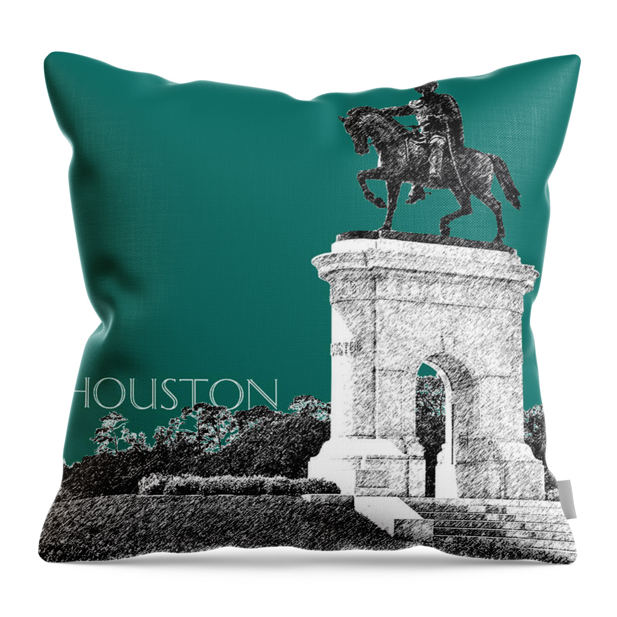 Architecture Throw Pillow featuring the digital art Houston Sam Houston Monument - Sea Green by DB Artist