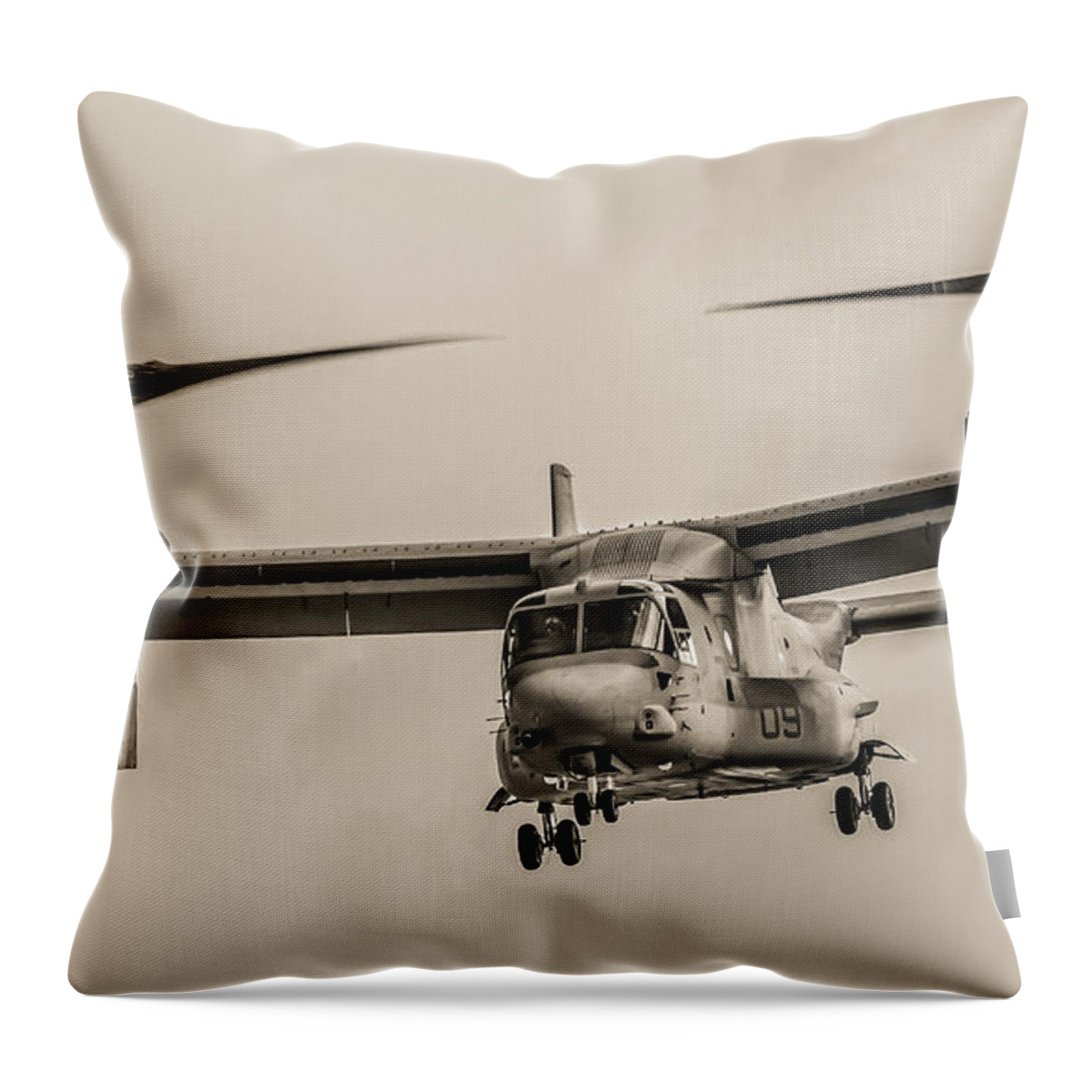 Vtol Throw Pillow featuring the photograph Hover BW by Ray Shiu