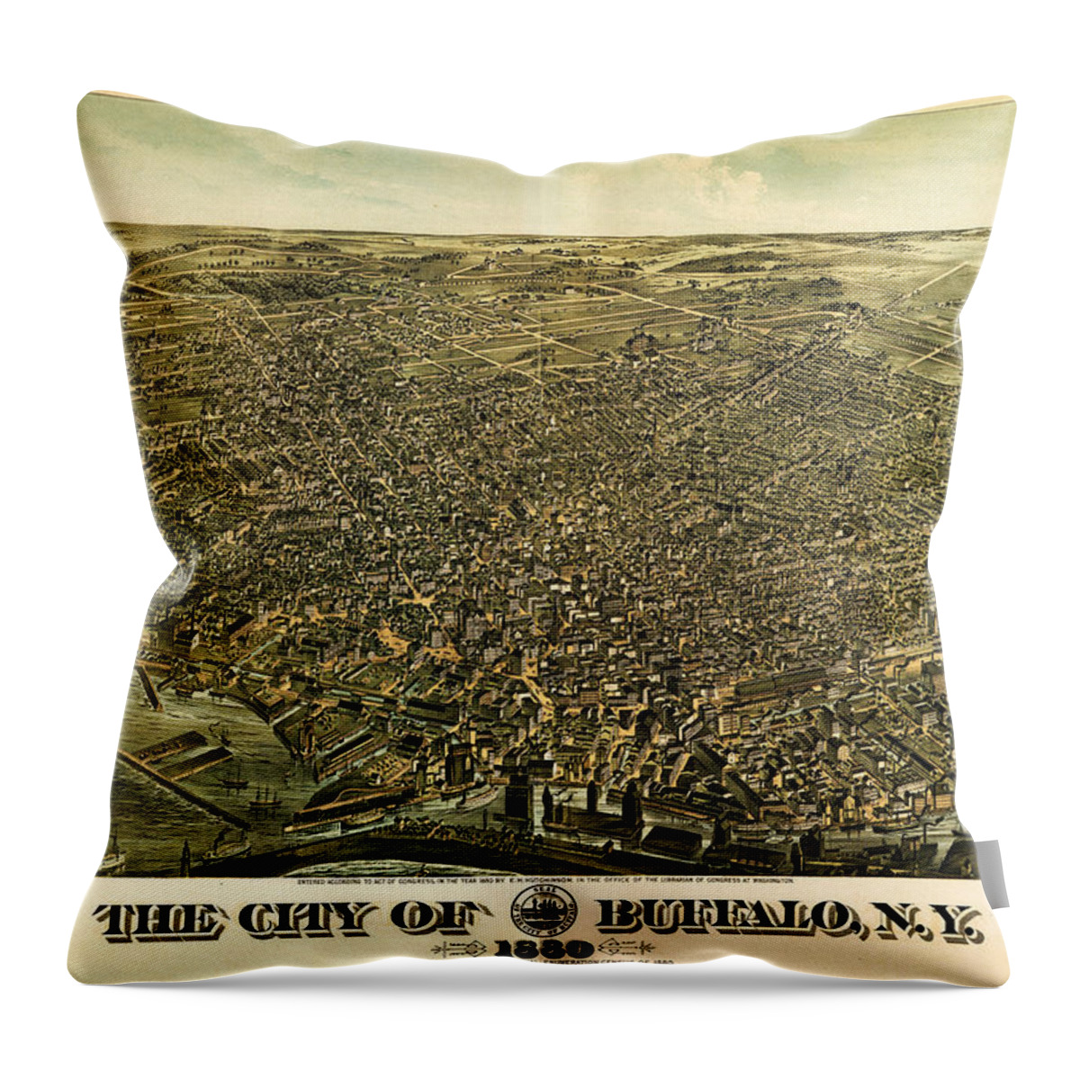 Howards Map Of Buffalo New York 1880 Art Throw Pillow featuring the painting Howards map of Buffalo New York 1880 by MotionAge Designs
