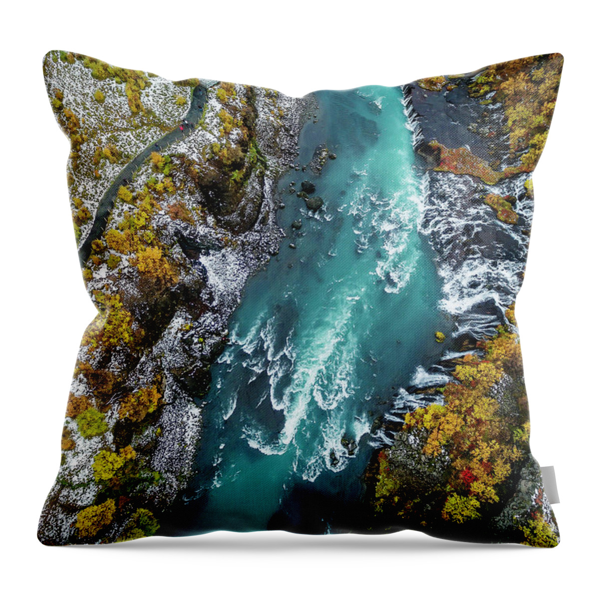 Tranquility Throw Pillow featuring the photograph Hraunfossar, Waterfall, Iceland by Arctic-images