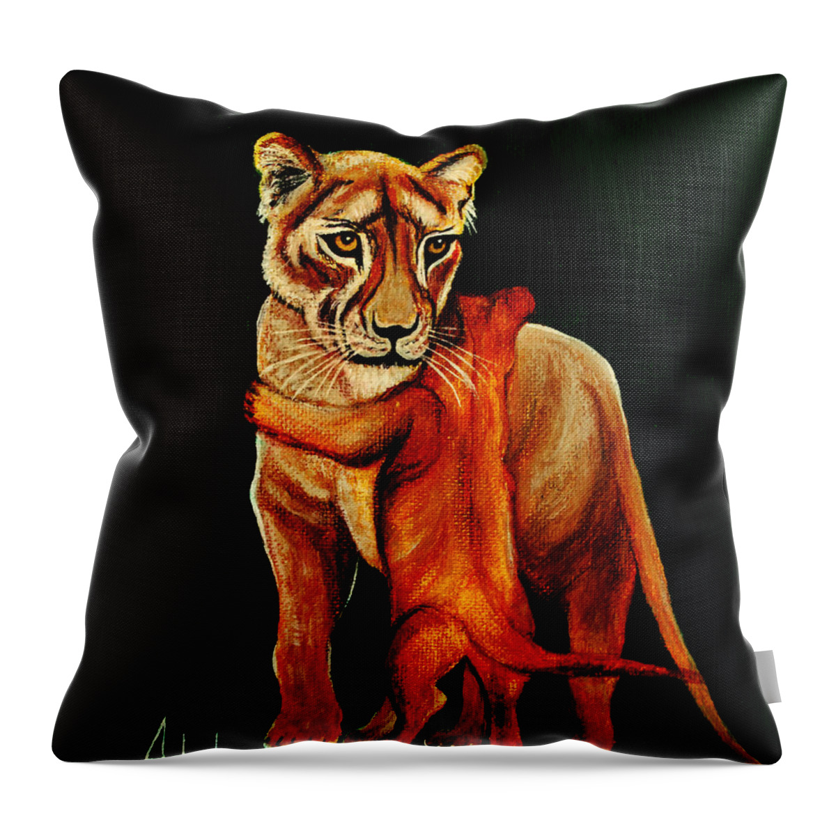 Lion Throw Pillow featuring the painting Hugs by Adele Moscaritolo
