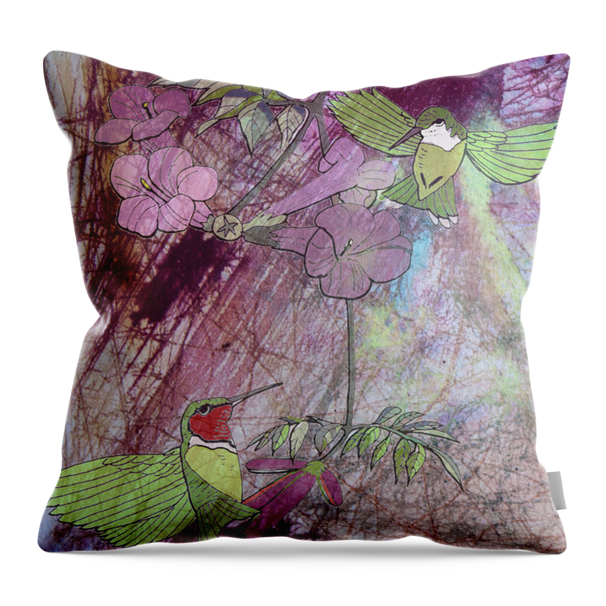 Mixed Media Throw Pillow featuring the mixed media Humming Bird by Donna Walsh