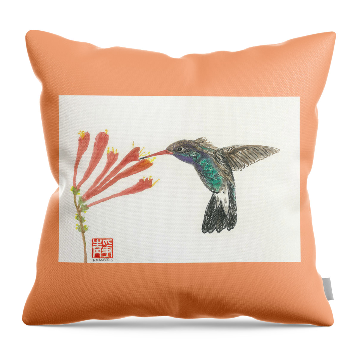 Japanese Throw Pillow featuring the painting Hummingbird Flight by Terri Harris