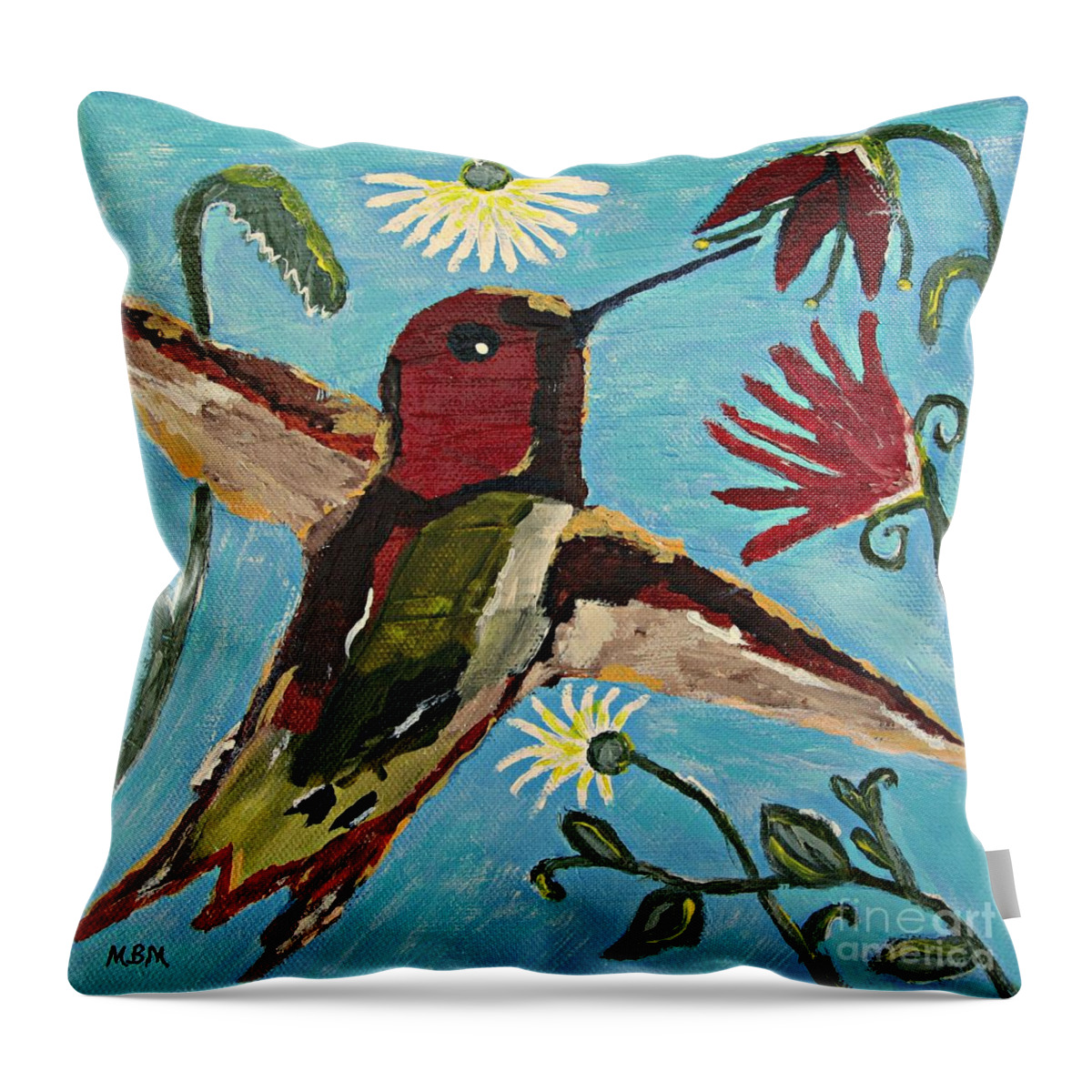 Hummingbird Throw Pillow featuring the painting Hummingbird no. 2 by Mary Mirabal