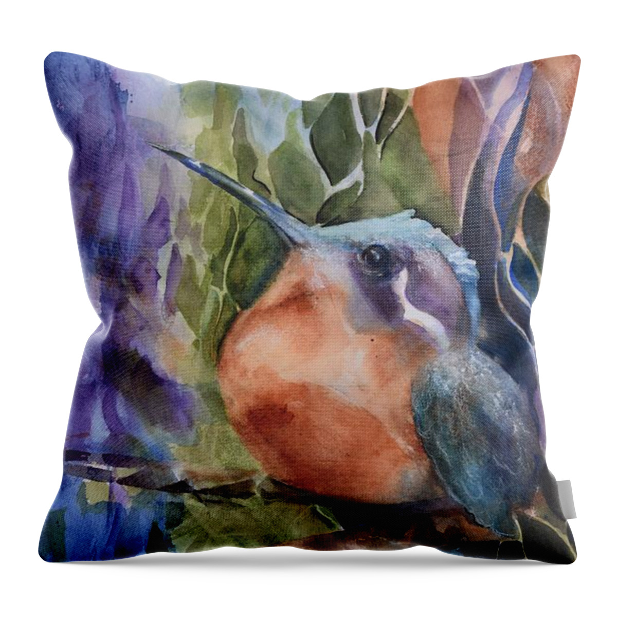 Hummingbirds Throw Pillow featuring the painting Hummingbirds - Morning Sun by Pamela Shearer