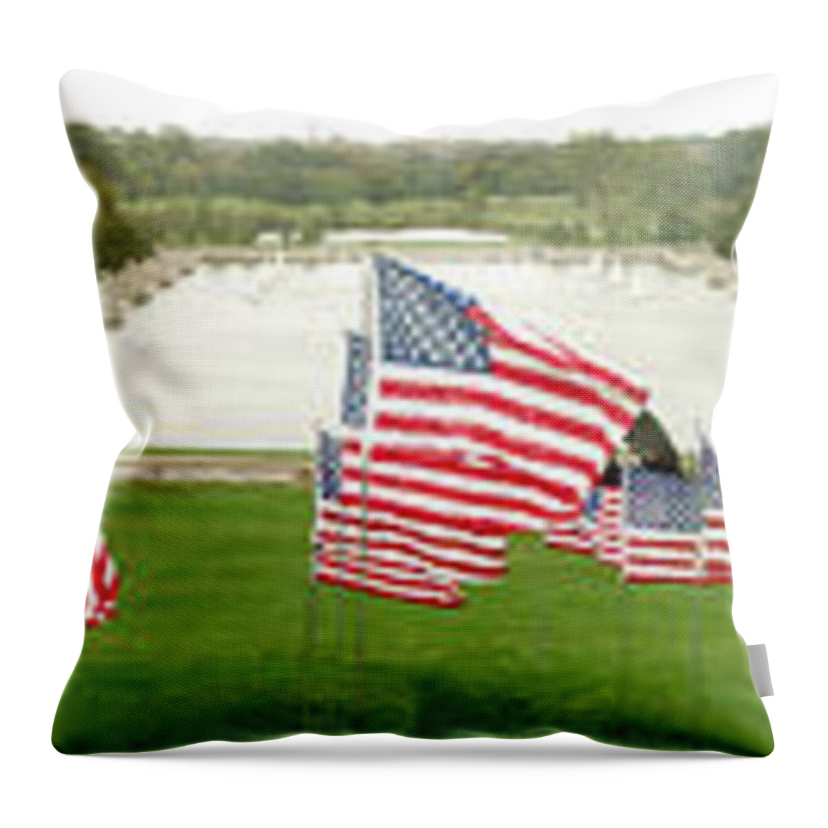 9/11 Throw Pillow featuring the photograph Hundreds of American Flags September 11 memorial in Saint Louis Missouri by Adam Long
