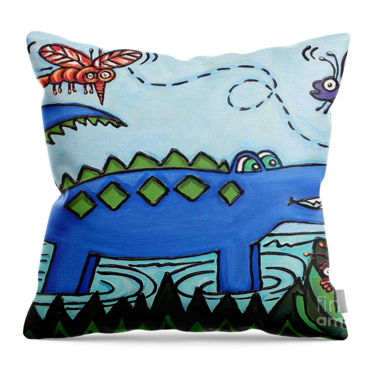 Gator Throw Pillow featuring the painting Hungry Blue Gator by Cynthia Snyder