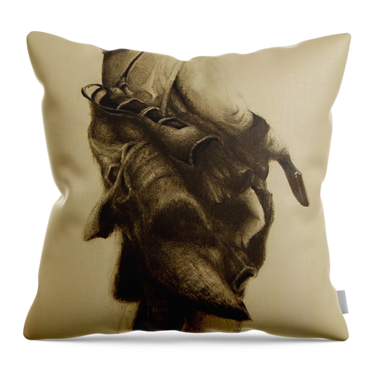 Indian Throw Pillow featuring the drawing Hunter by Jean Cormier