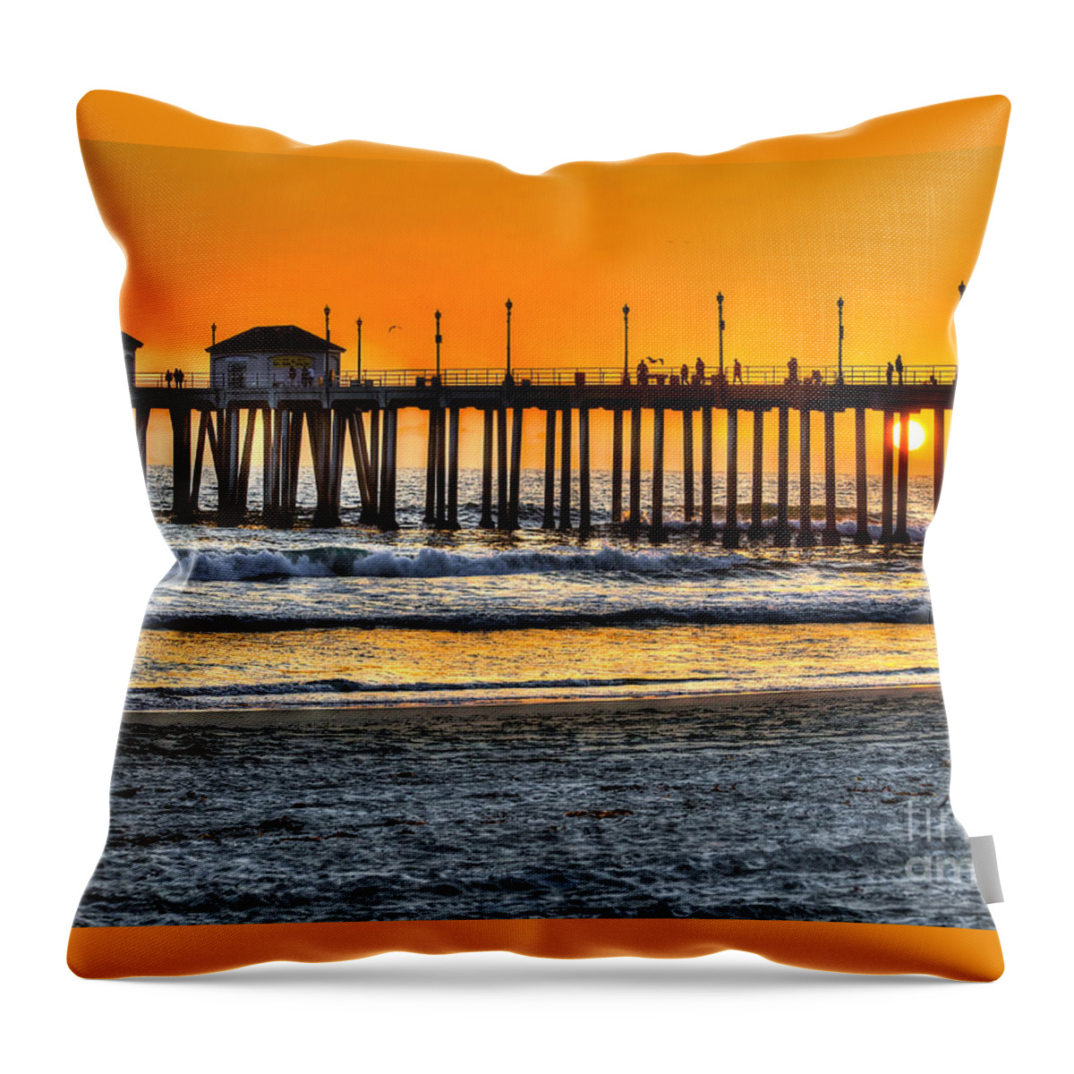 Sun Throw Pillow featuring the photograph Huntington Beach Sunset by Jim Carrell