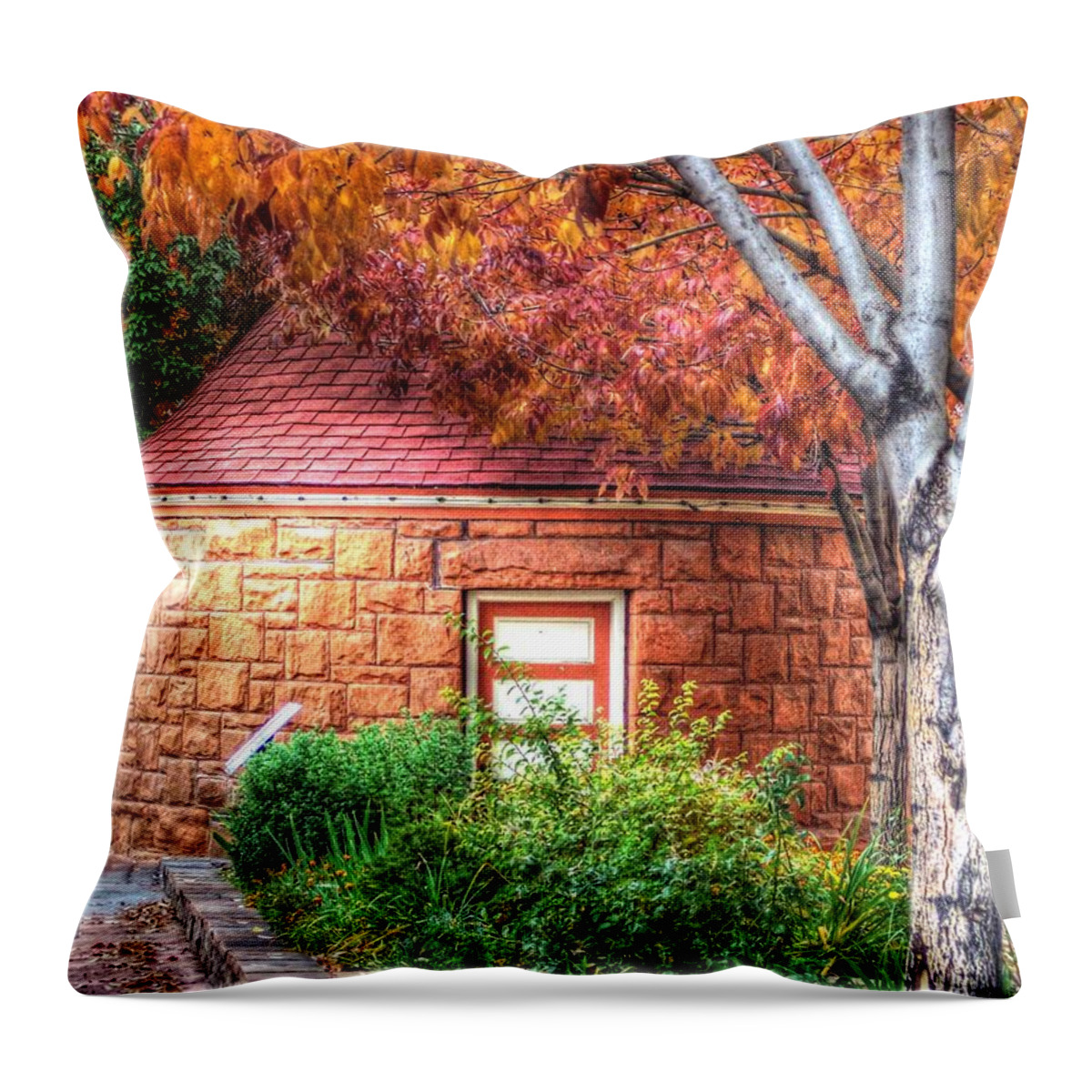 Round Throw Pillow featuring the photograph Hut in Manitou Springs by Lanita Williams