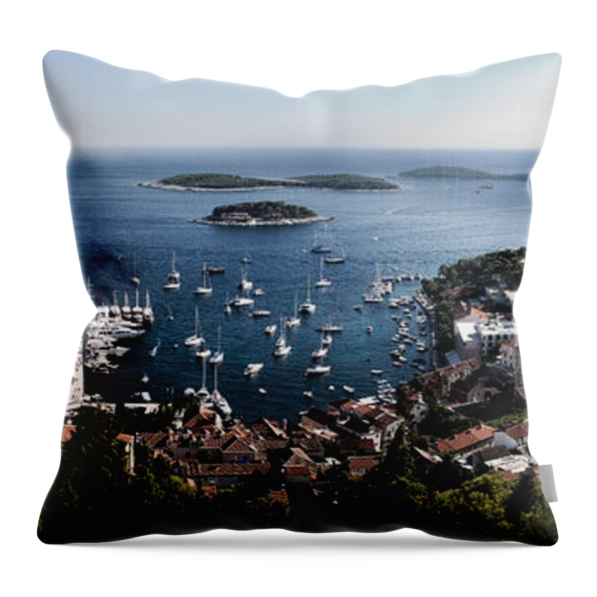 Croatia Throw Pillow featuring the photograph Hvar Harbor from the Fortress by Weston Westmoreland