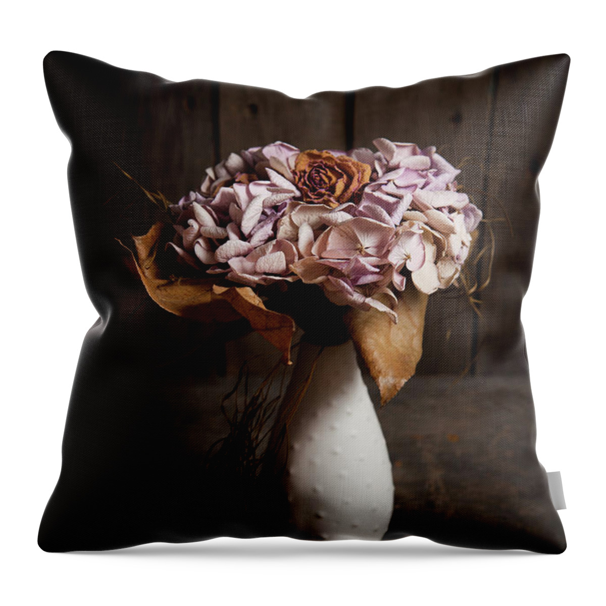 Vase Throw Pillow featuring the photograph Hydrangea And Rose Bouquet by Sematadesign