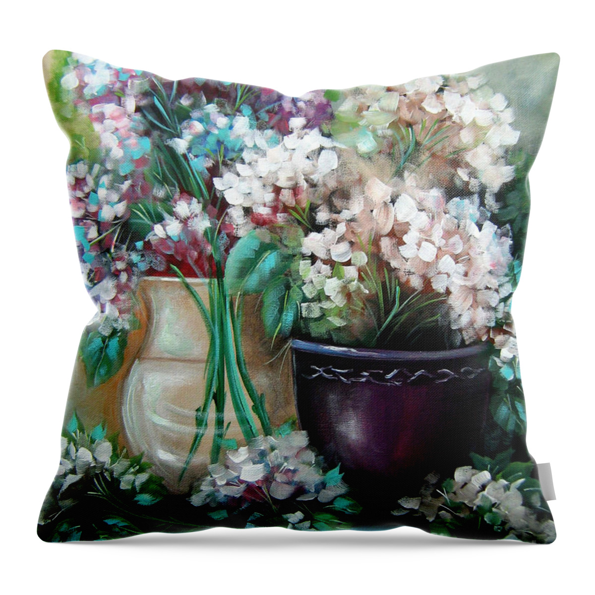 Hydrangea Throw Pillow featuring the painting Blue Winter #1 by Bella Apollonia