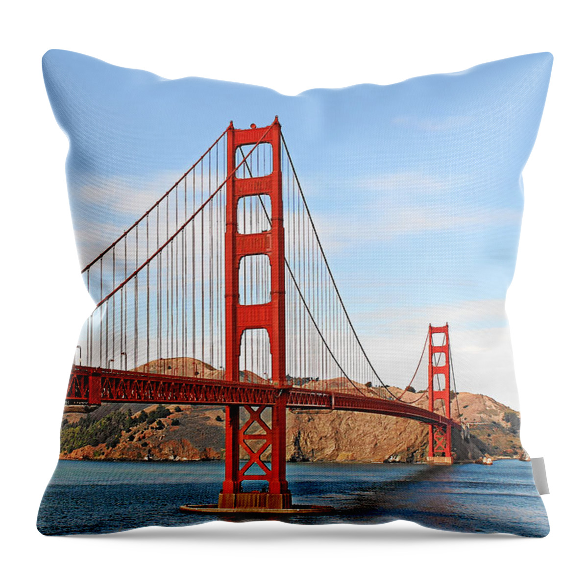 Golden Gate Bridge Throw Pillow featuring the photograph I guard the California shore - Golden Gate Bridge San Francisco CA by Alexandra Till