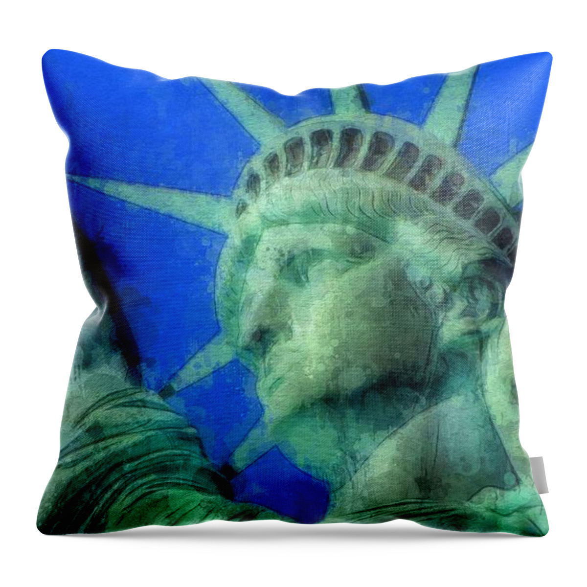 Liberty Throw Pillow featuring the painting I Lift My Lamp by Sandy MacGowan