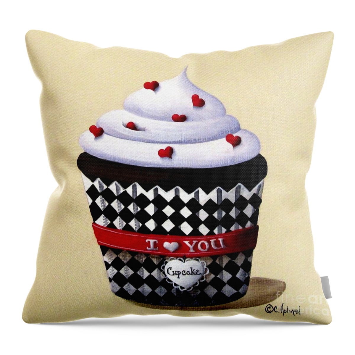 Art Throw Pillow featuring the painting I Love You Cupcake by Catherine Holman