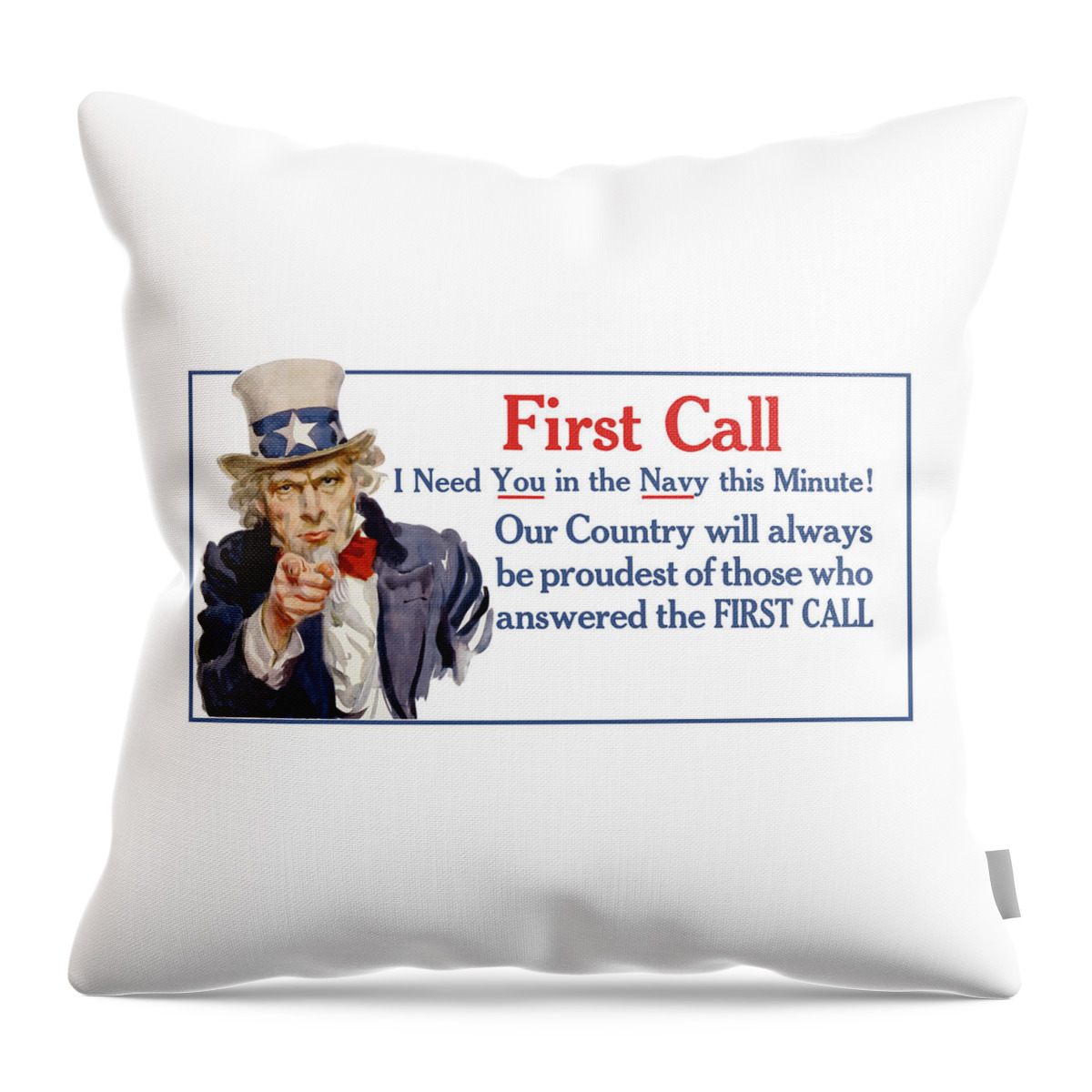 Ww1 Throw Pillow featuring the painting I Need You In The Navy - Uncle Sam WWI by War Is Hell Store