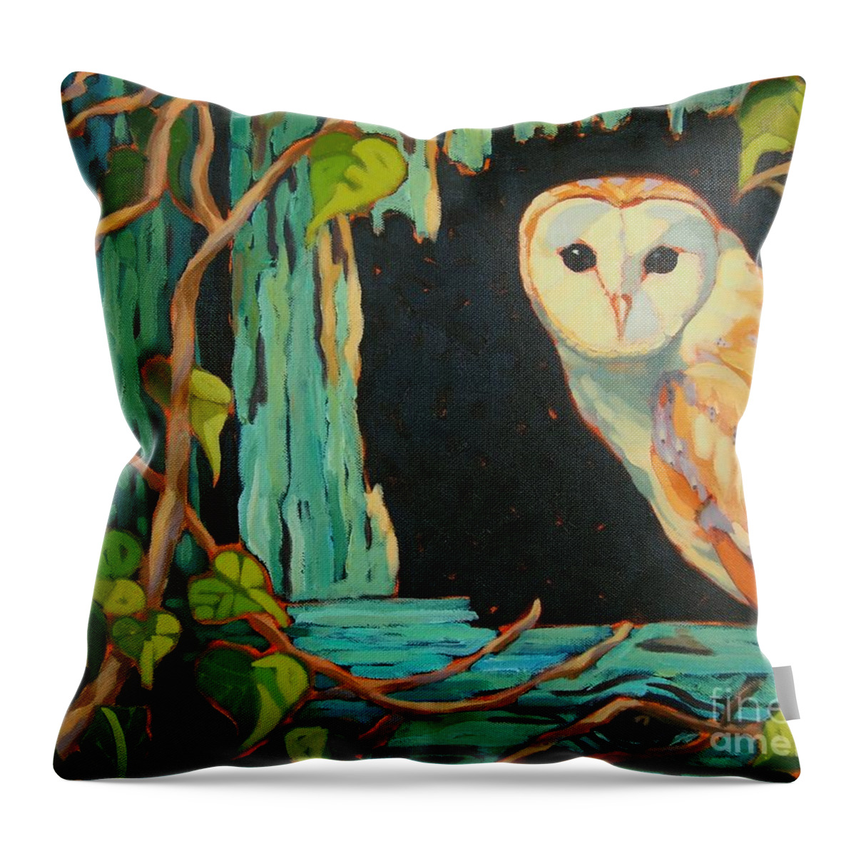 Owl Throw Pillow featuring the painting I See You by Janet McDonald