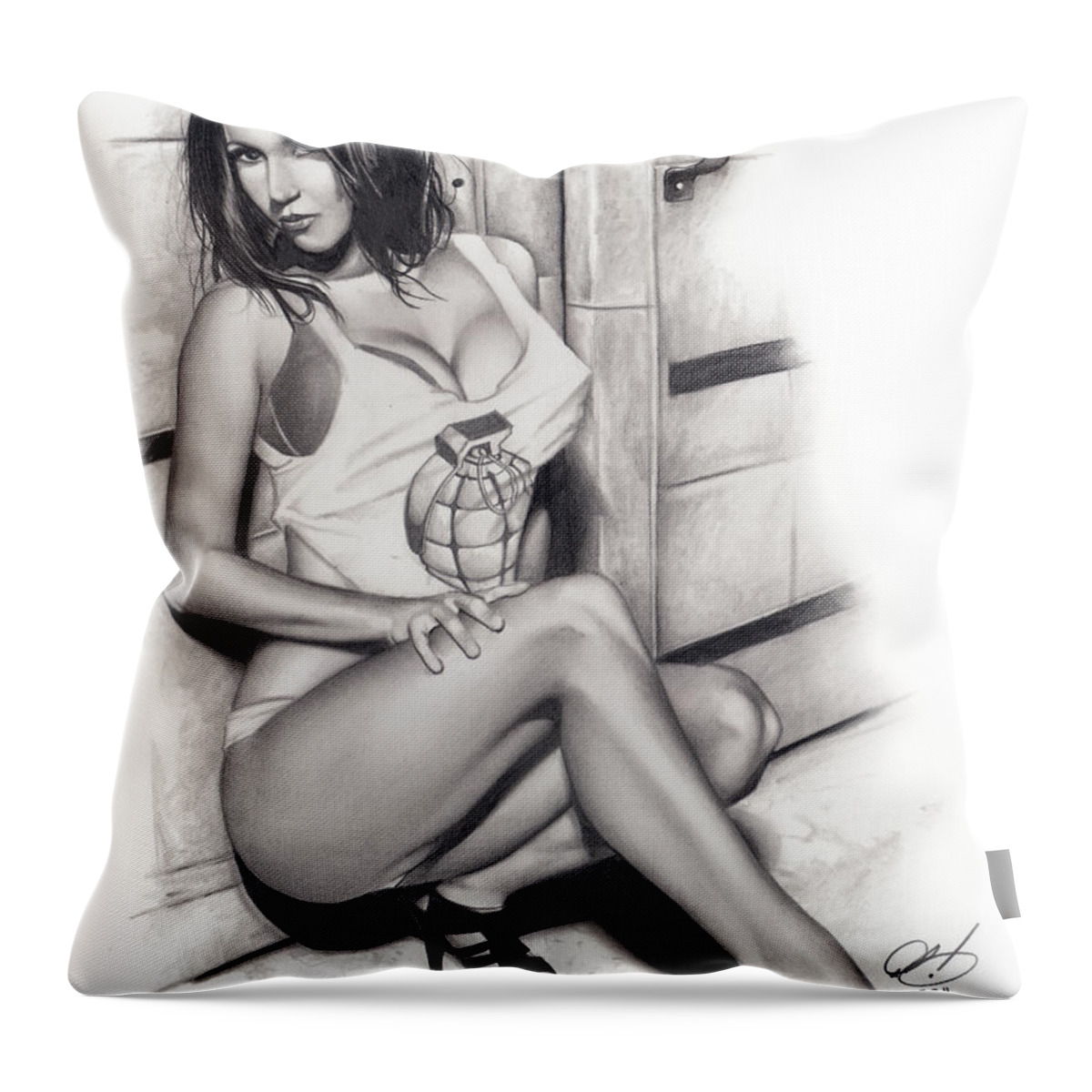 Jennifer Throw Pillow featuring the drawing I Speak Ninja by Pete Tapang