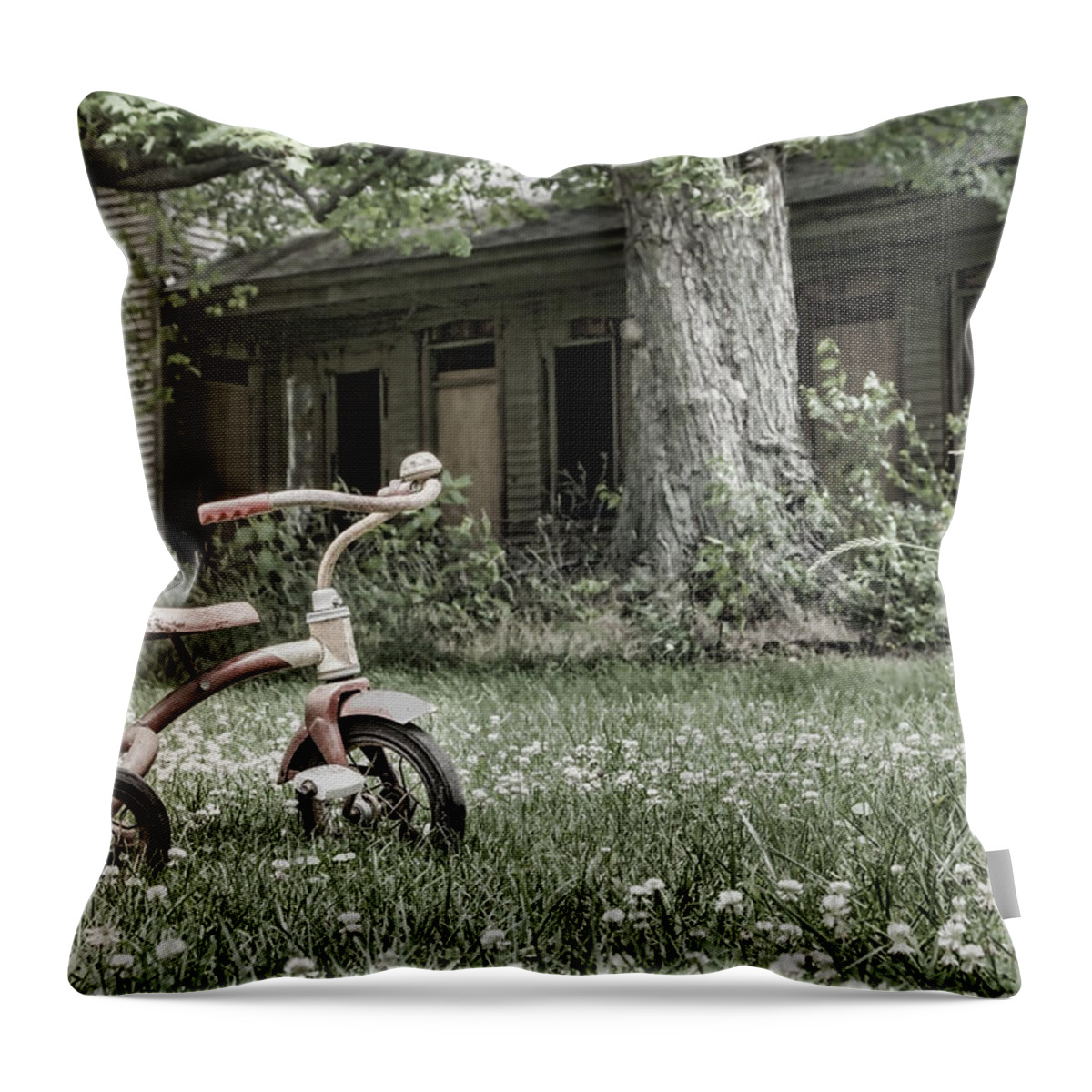 Tricycle Throw Pillow featuring the photograph I want to ride my tricycle by John Crothers