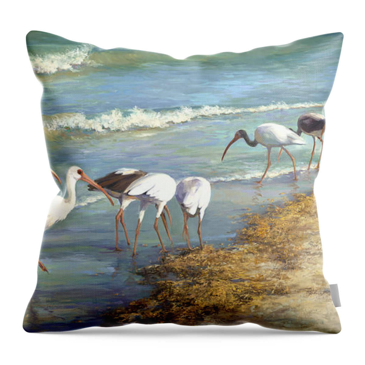 Ibis Throw Pillow featuring the painting Ibis on Marco Island by Laurie Snow Hein
