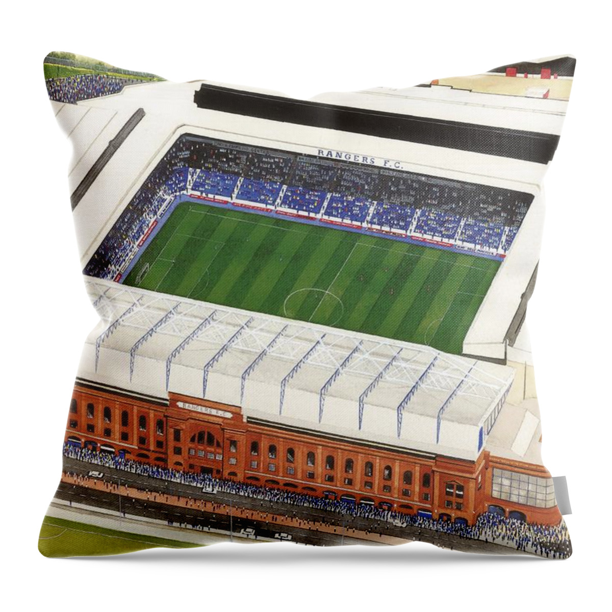 Glasgow Throw Pillow featuring the painting Ibrox Stadium by Kevin Fletcher