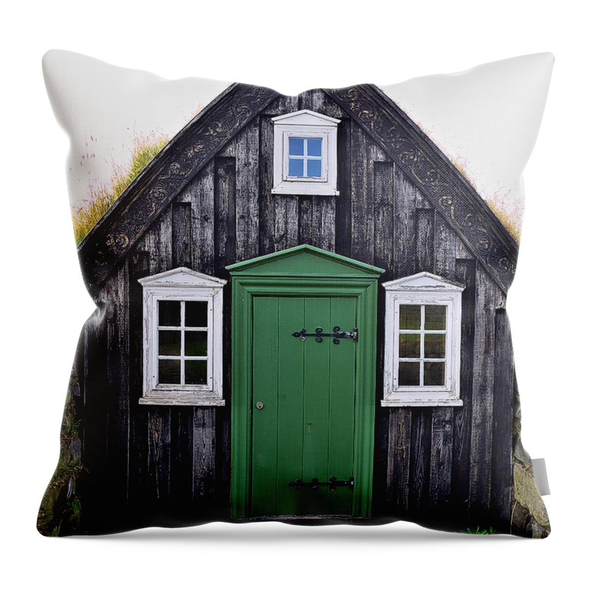 Grass Throw Pillow featuring the photograph Icelandic old house by Ivan Slosar
