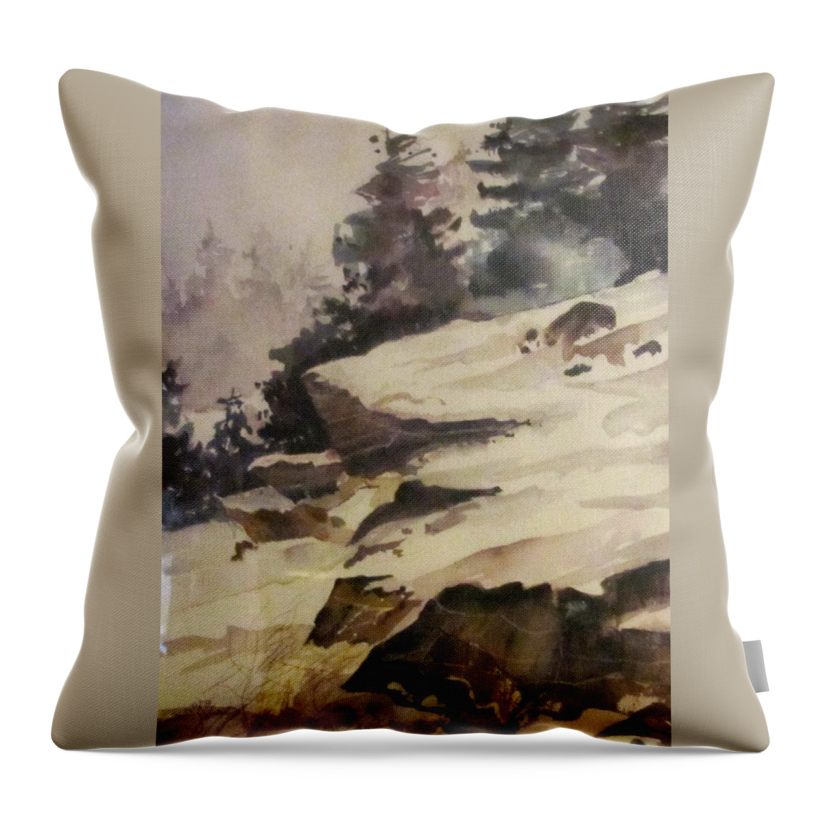 Watercolor Throw Pillow featuring the painting Icy Crest by Carole Johnson