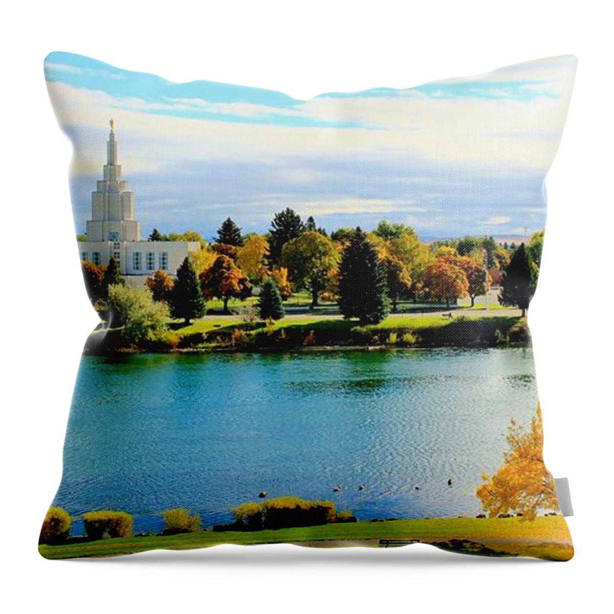 Lds Throw Pillow featuring the photograph Idaho Falls Temple by Benjamin Yeager