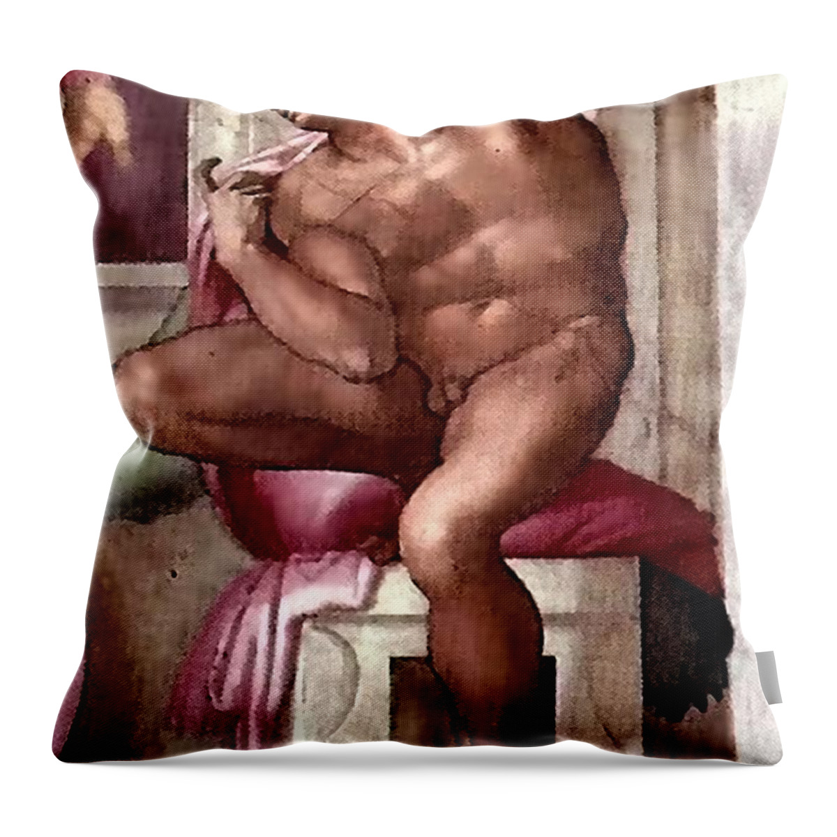 Ignudo Throw Pillow featuring the painting Ignudo Number Eight of 1511 by Michelangelo Buonarroti