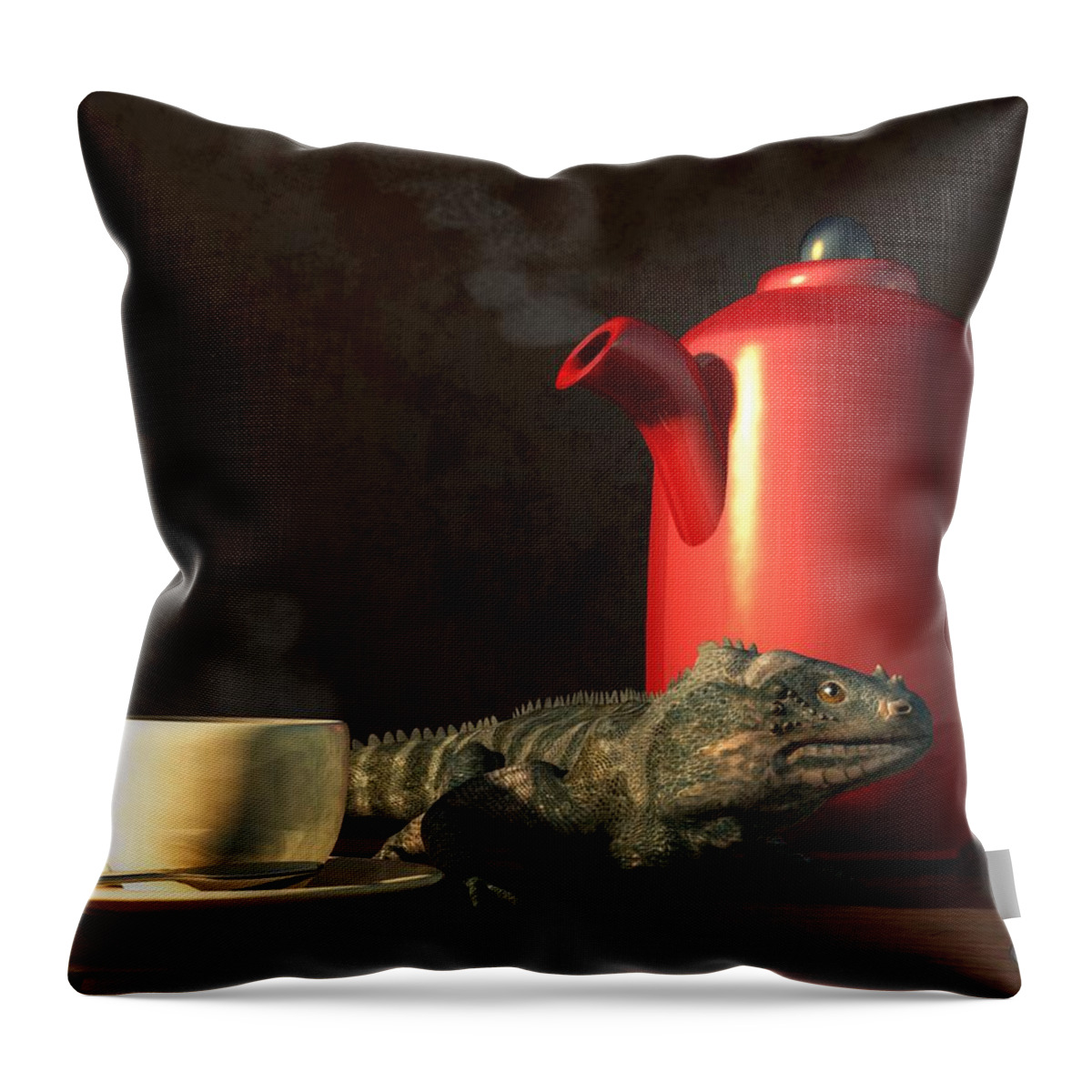 Iguana Coffee Throw Pillow featuring the digital art Iguana Coffee by Daniel Eskridge