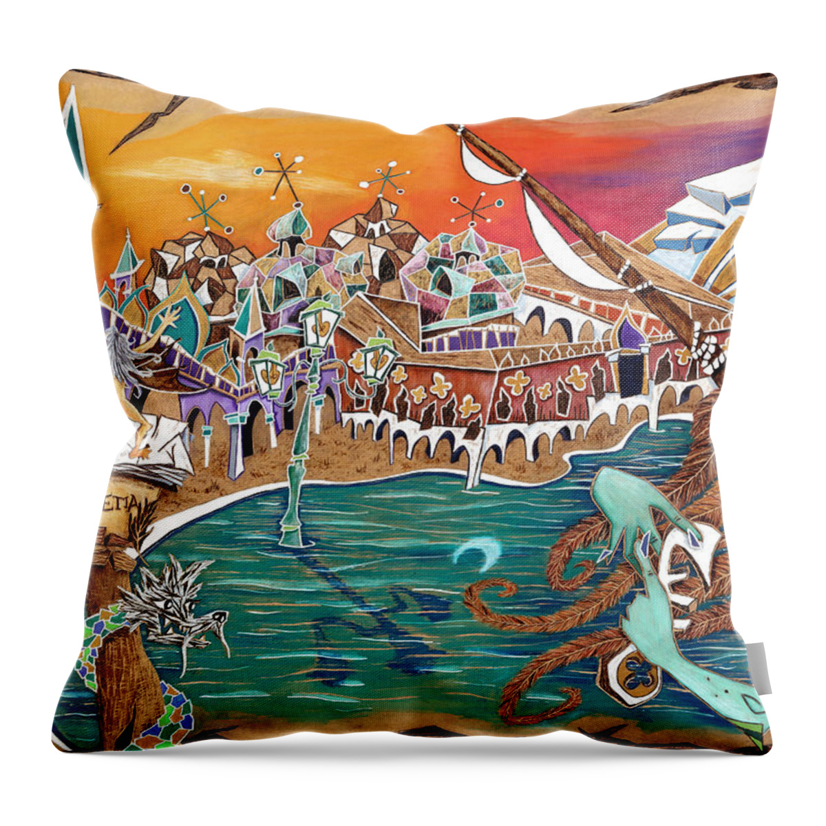 Bacino Di San Marco Throw Pillow featuring the painting IL BaCio Di S. MaRCo - Venice landscape by Arte Venezia