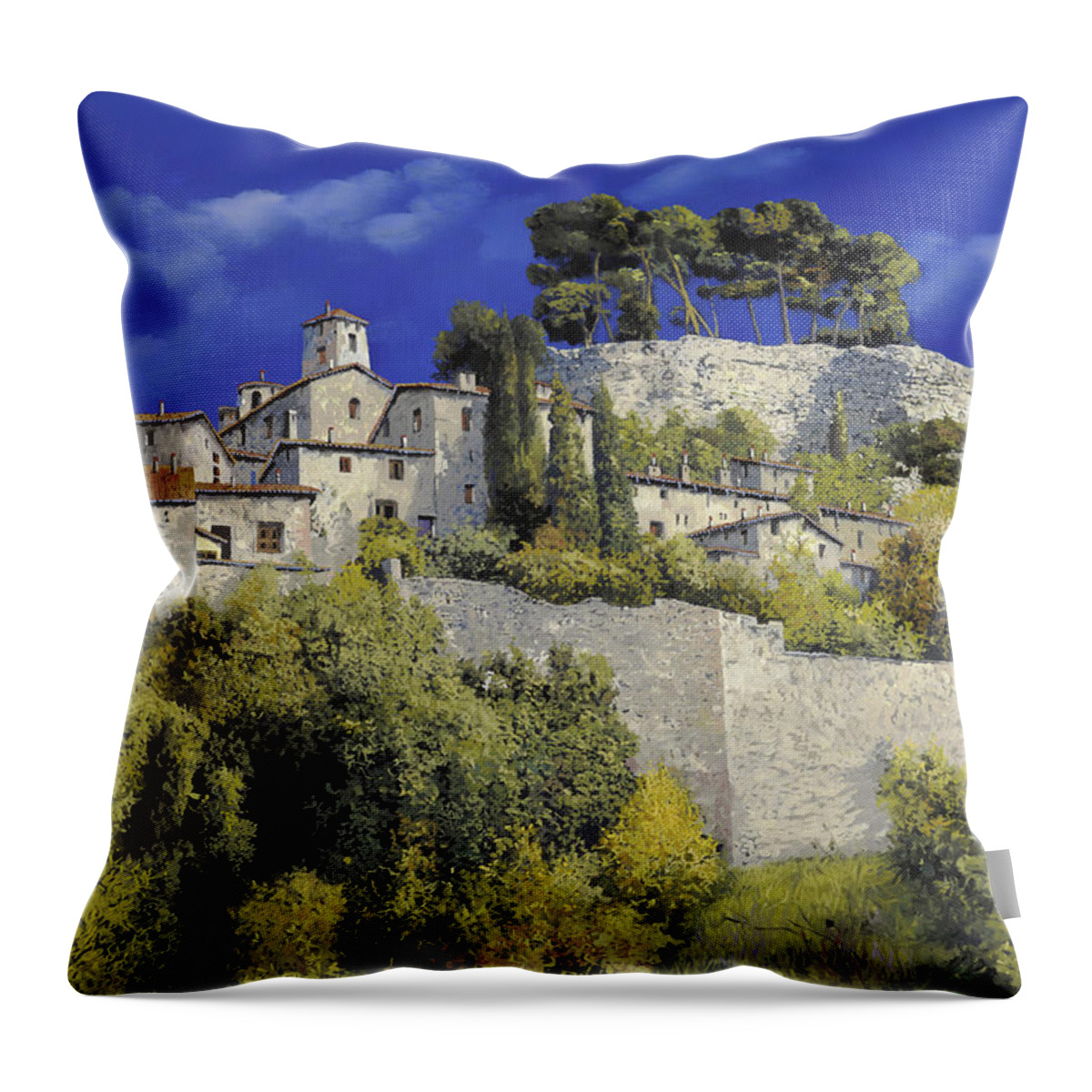 Blue Village Throw Pillow featuring the painting Il Villaggio In Blu by Guido Borelli