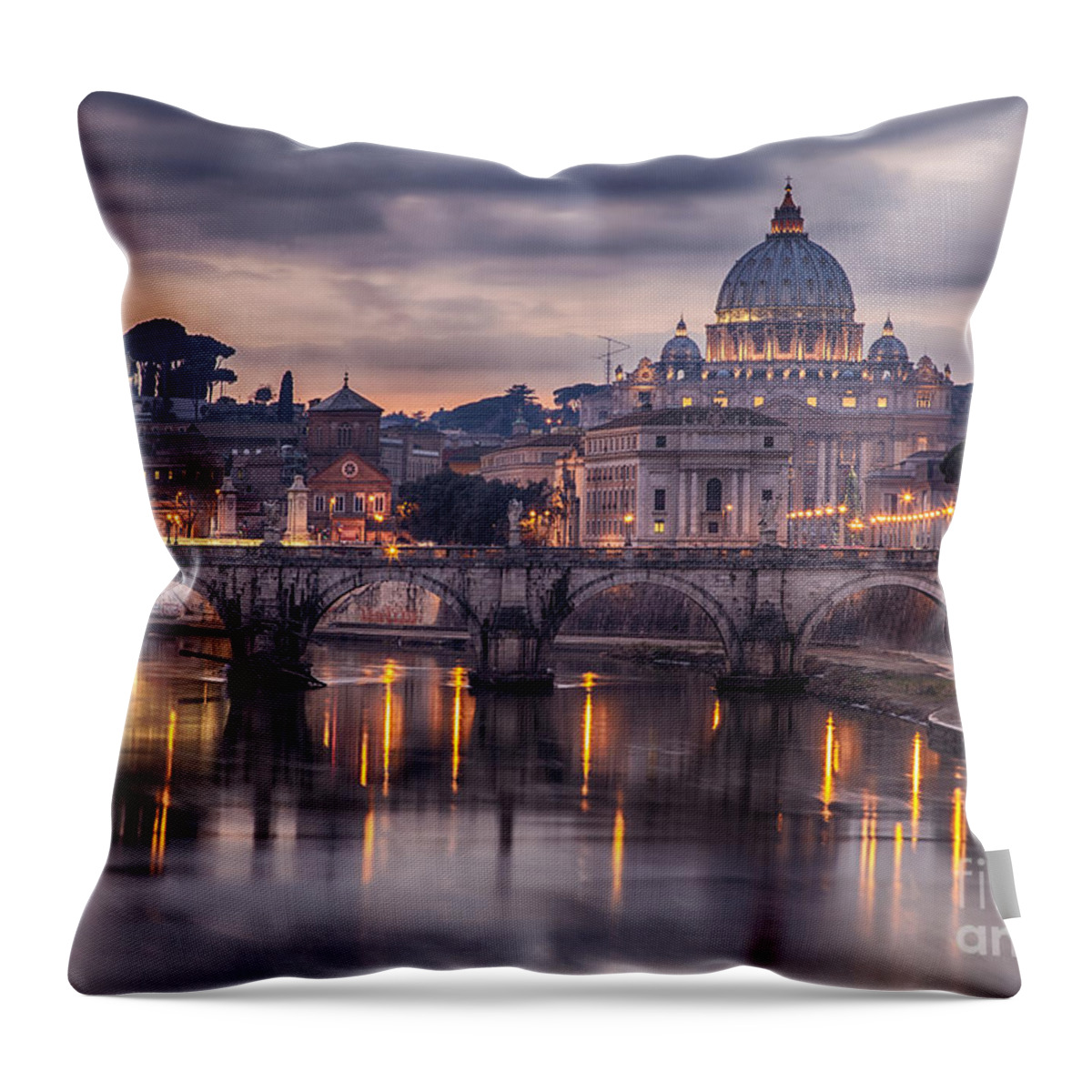 Rome Throw Pillow featuring the photograph Illuminated bridge in Rome Italy by Sophie McAulay