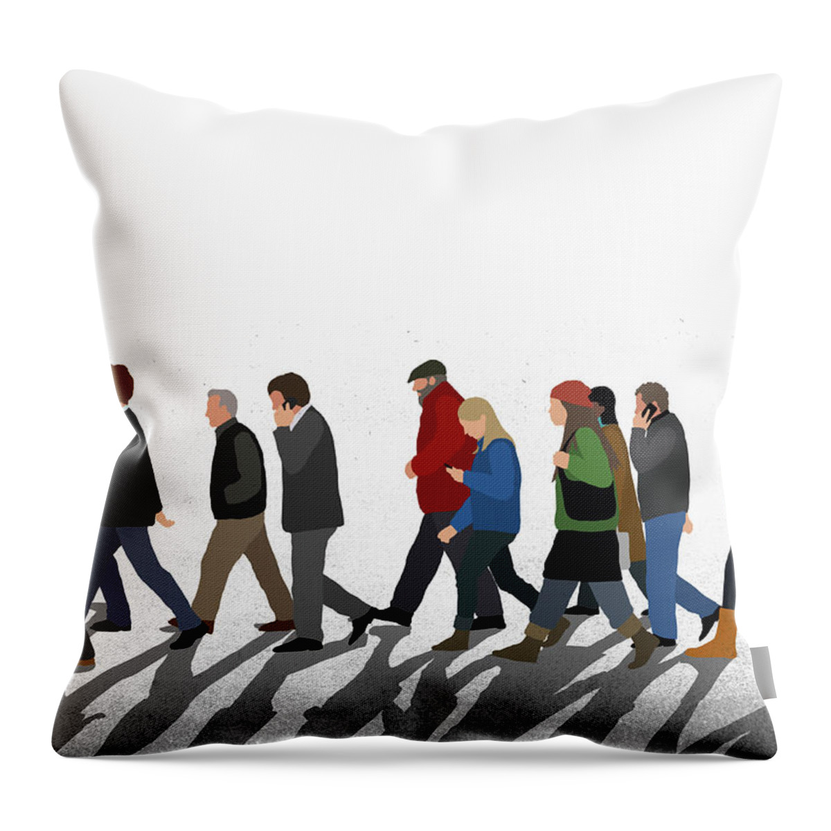 Shadow Throw Pillow featuring the digital art Illustration Of People Walking On by Malte Mueller