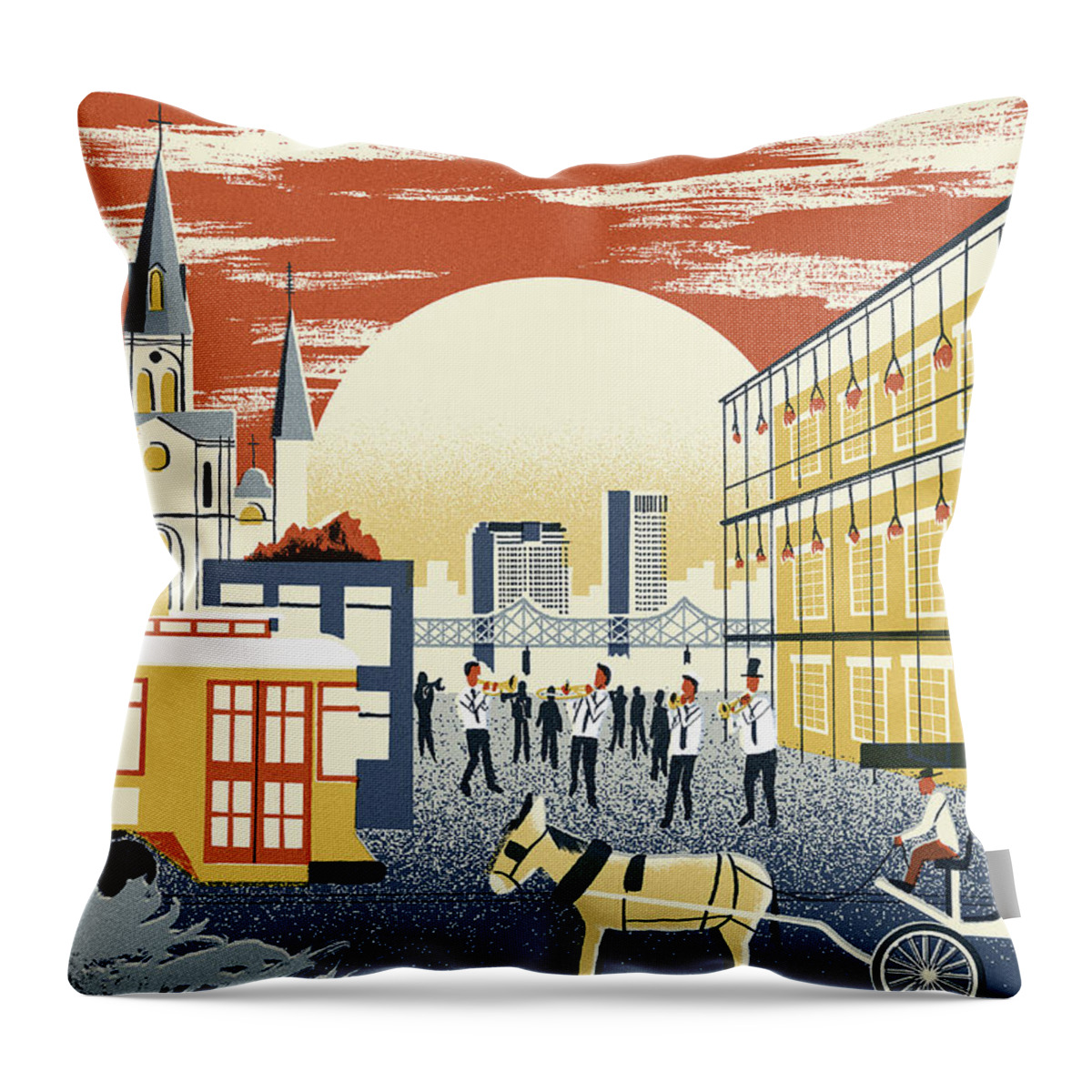 Adult Throw Pillow featuring the photograph Illustration Of Street Musicians In New by Ikon Images