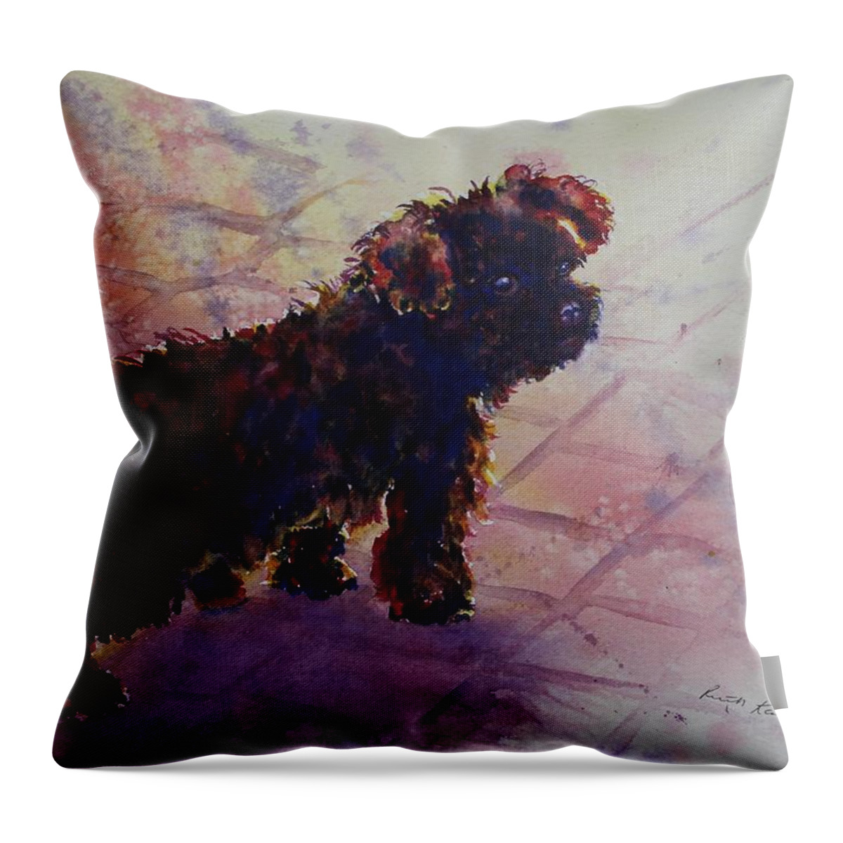 Dog Throw Pillow featuring the painting I'm So Cute by Ruth Kamenev