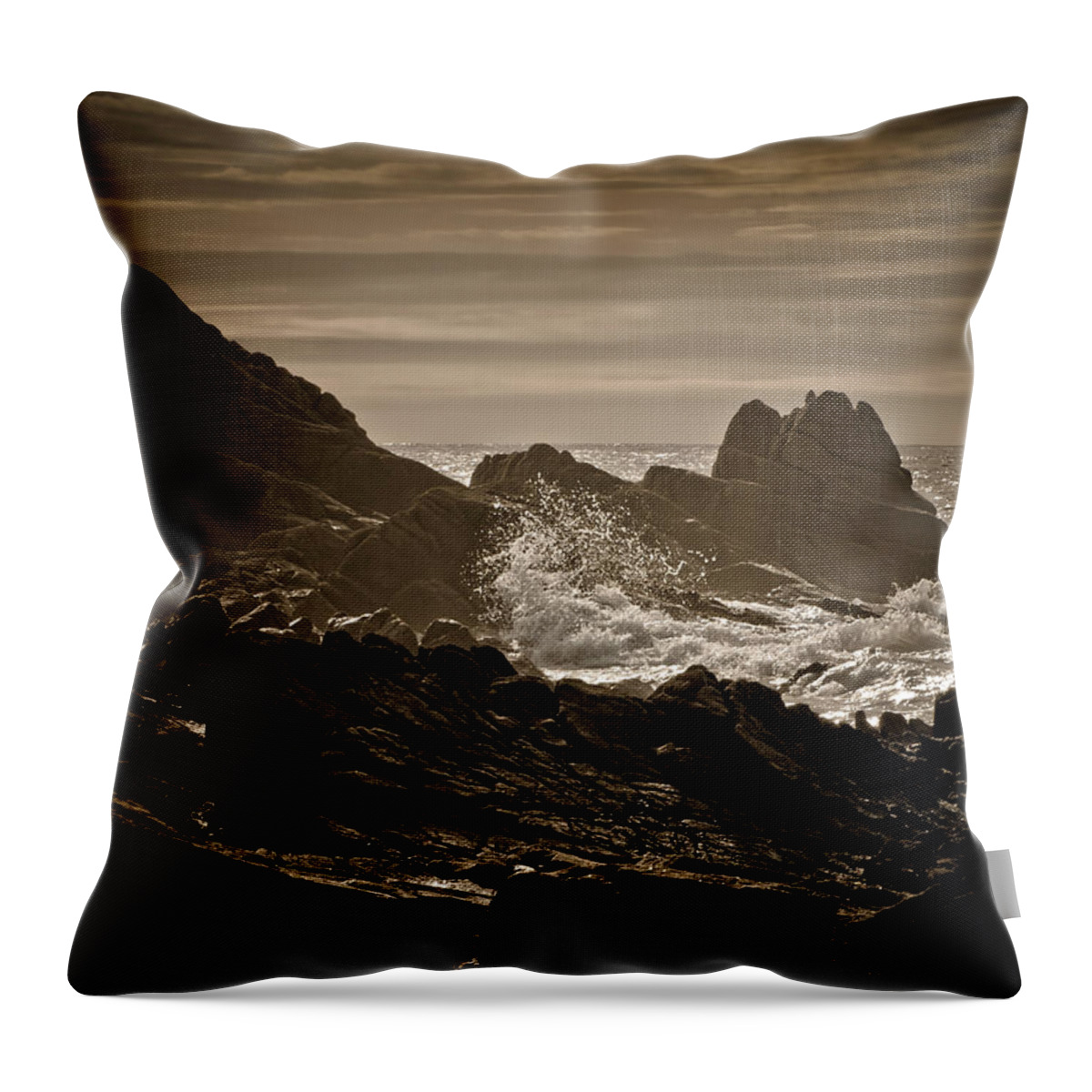 Spray Throw Pillow featuring the photograph Impact Of Wave On A Rocky Beach by Vfka